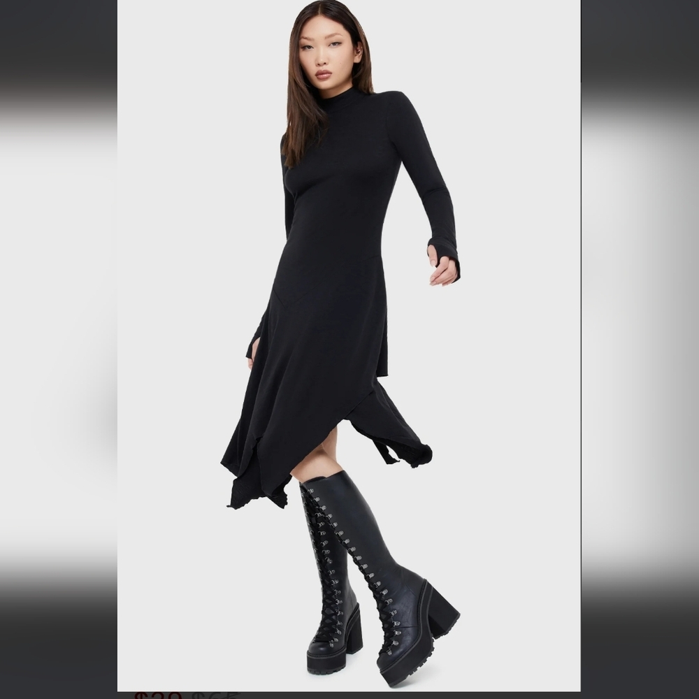 Killstar Gothic Black Asymmetrical Long Sleeve Dress